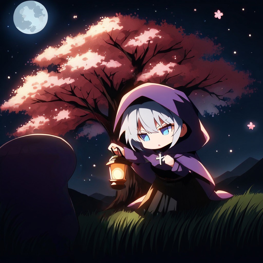 夜桜の下でランタンを持つ聖者を描いた「ゾンビと聖者 Sakura ver.」のパッケージイラスト